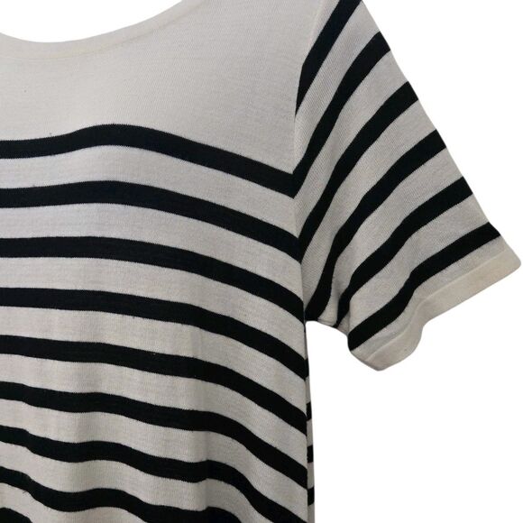 ASOS Curve 22 3X Off-White Black Stripe Trapeze Midi Dress Stretch Short Sleeve - Picture 4 of 10